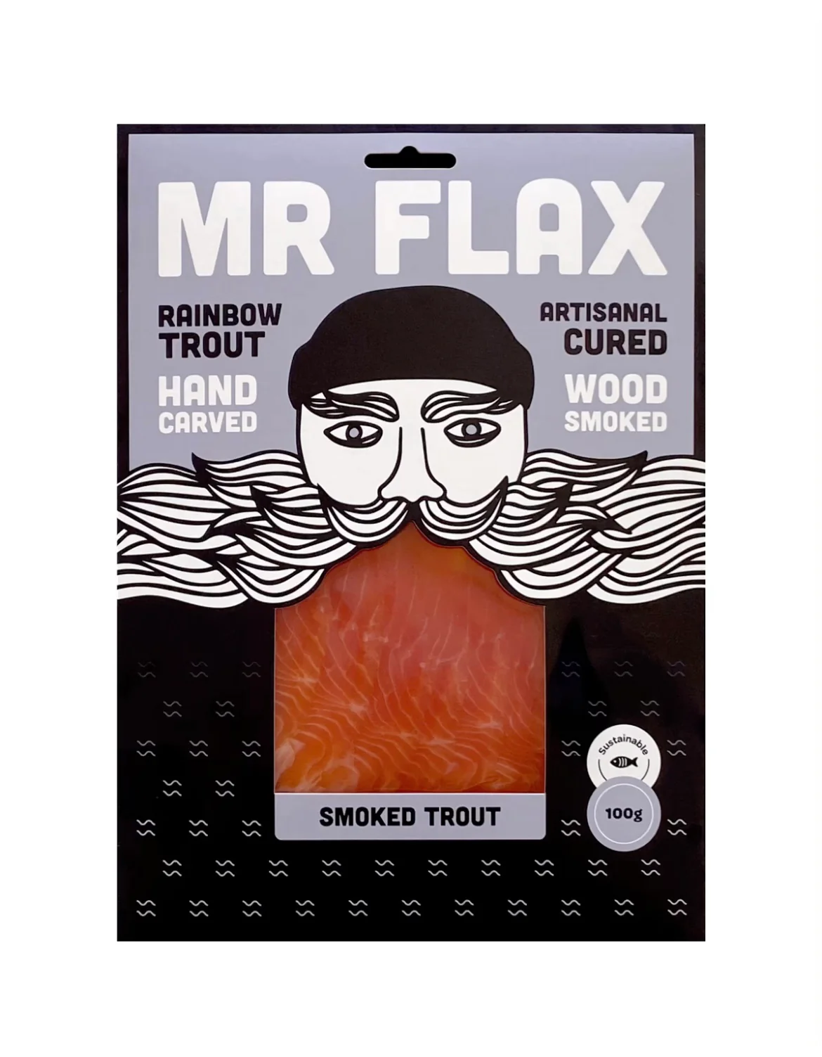 MR FLAX WOOD SMOKED PETUNA OCEAN TROUT 100G