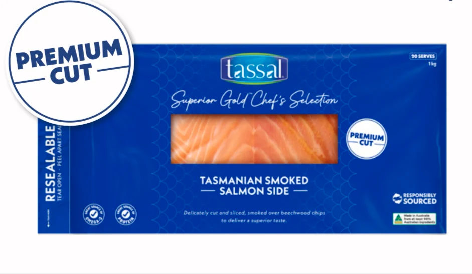 TASSAL SUPERIOR GOLD CHEF’S SELECTION SMOKED SALMON 1KG